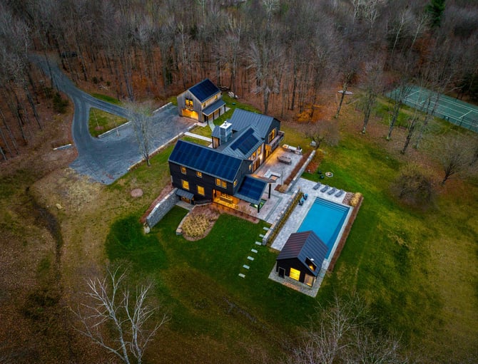 Stowe Woods aerial showing pool and tennis court
